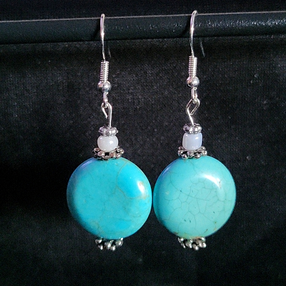 Handcrafted Genuine turquoise and silver earrings